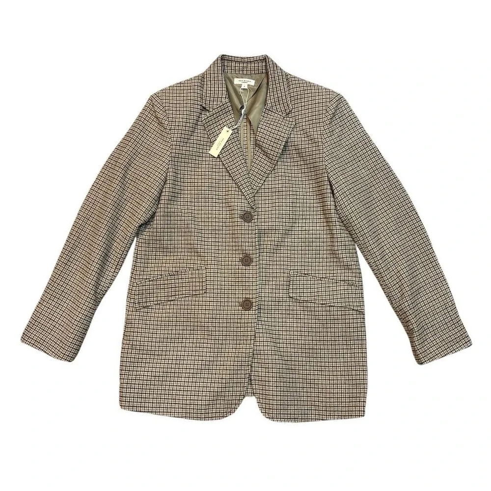 Max Studio Women's Plaid Blazer Brown Button Business Jacket Size S